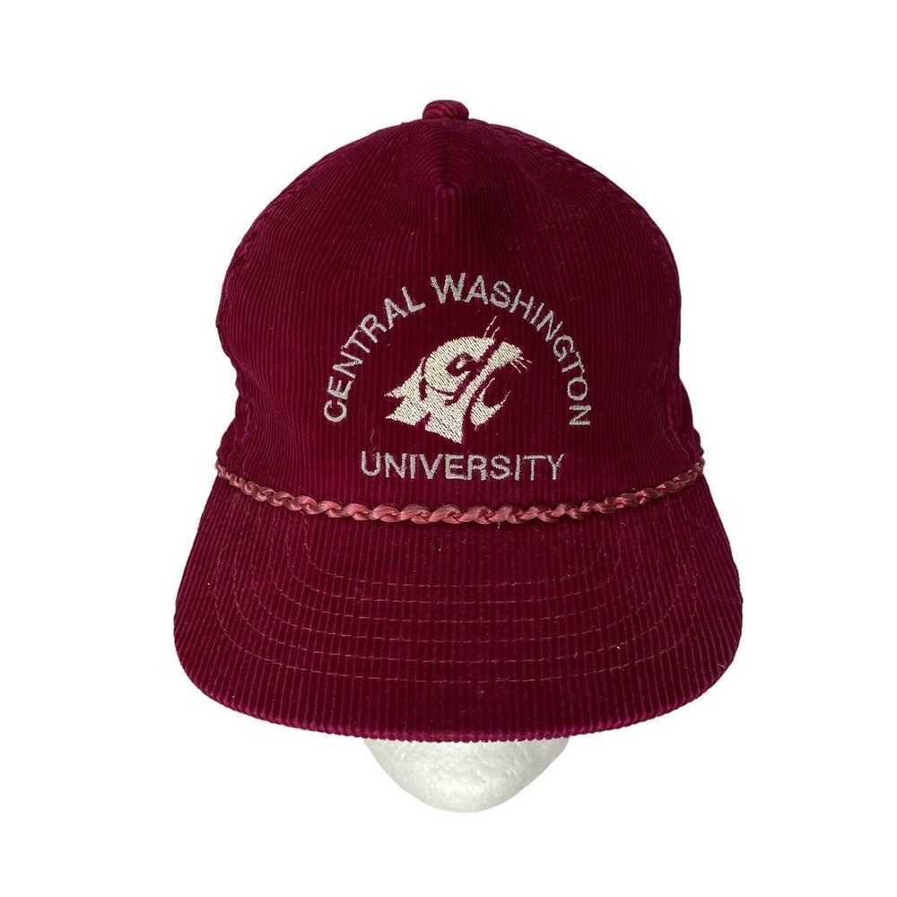 Vintage Central Washington University Hat Corduroy Red Snap Back Cap THAT HAT